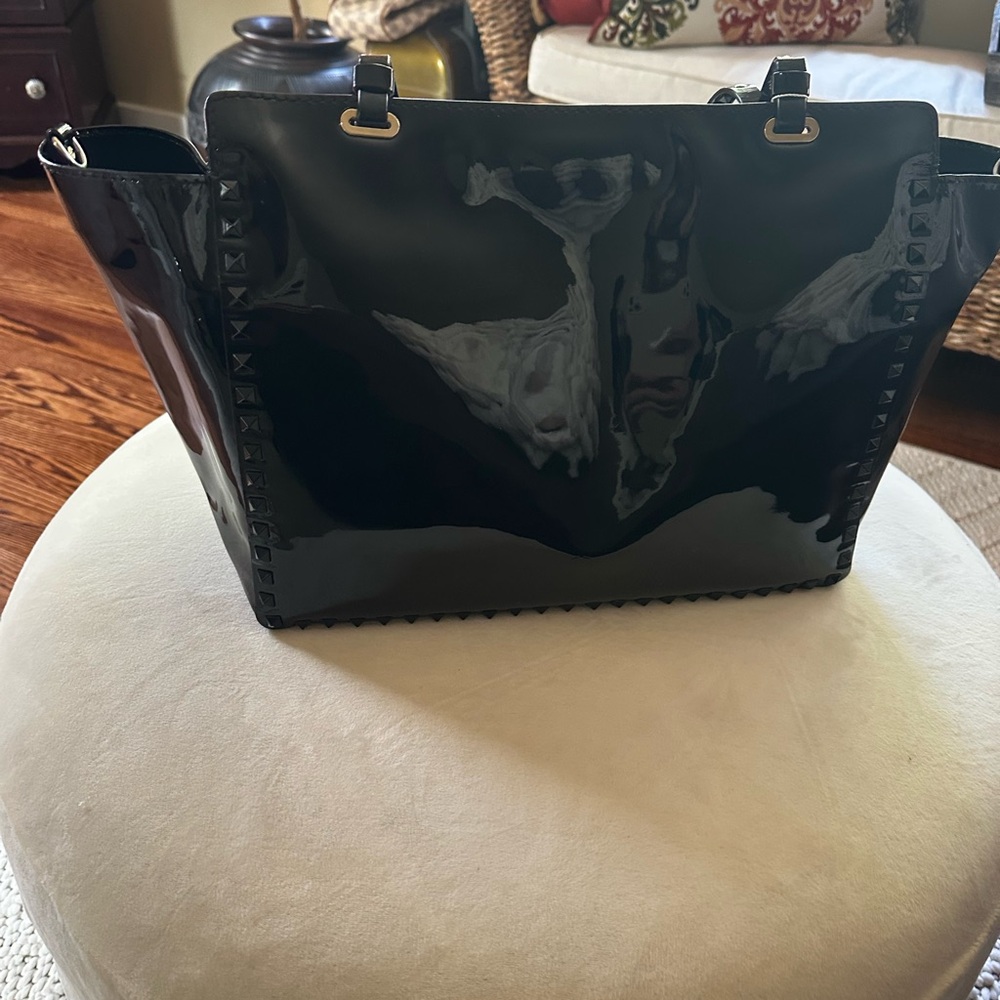 Valentino Black Patten  Leather Satchel - Picture 4 of 7